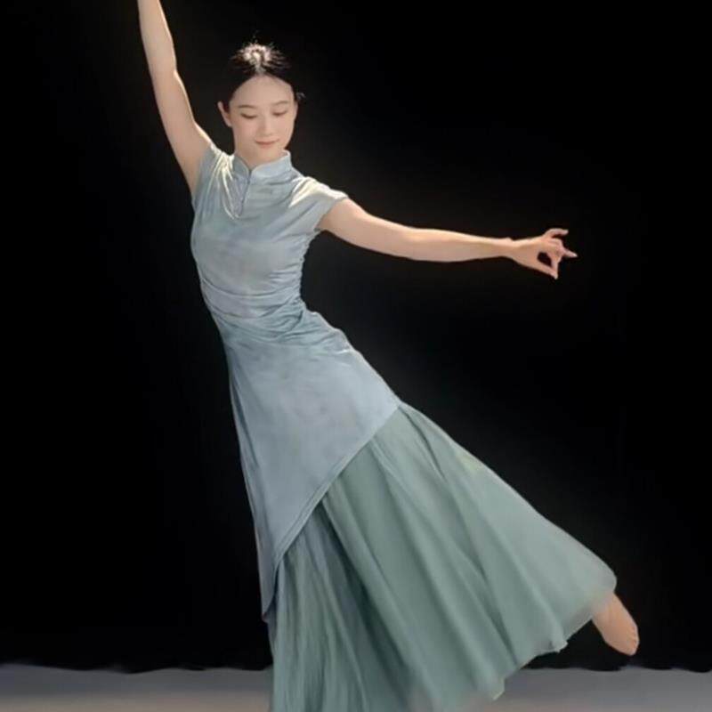 喜雨古典舞套装冰丝弹力旗袍葬心春三月古风裙裤两件套国风表演服