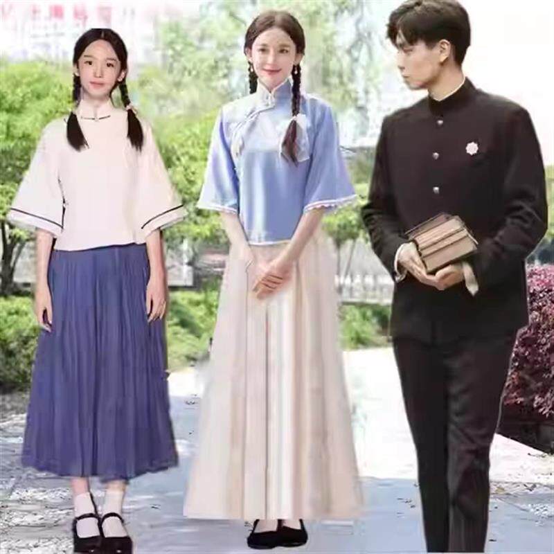 民国风女装中山装民国学生装朗诵五四青年装民国时期班服茶艺白色