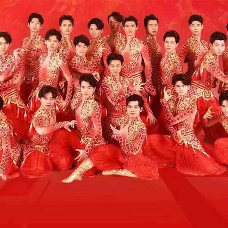 新款龙服央视春晚舞龙开场歌舞古典舞蹈服男女舞台伴舞秧歌服长袖