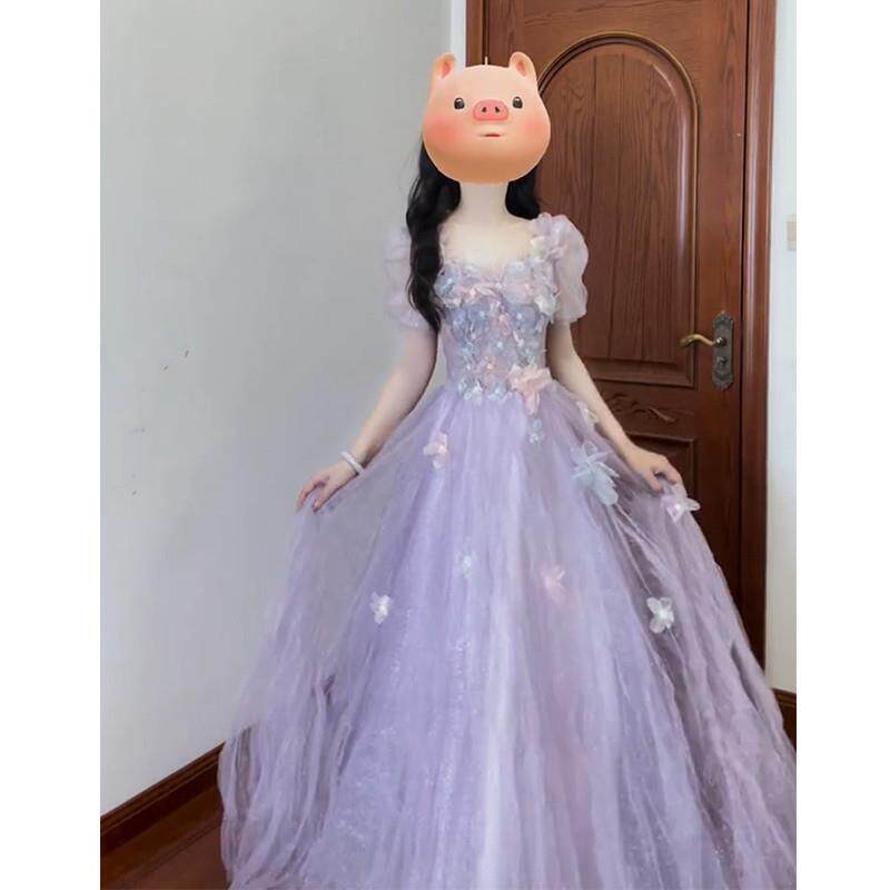 紫色晚礼服女轻奢小众订婚礼服裙超仙气质学生日成人礼艺考主持人