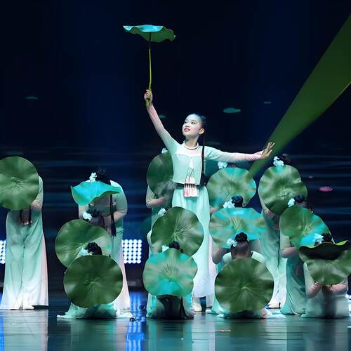 荷叶部分舞蹈服装儿童古典舞表演服装荷叶练习服装江南女孩可挑选