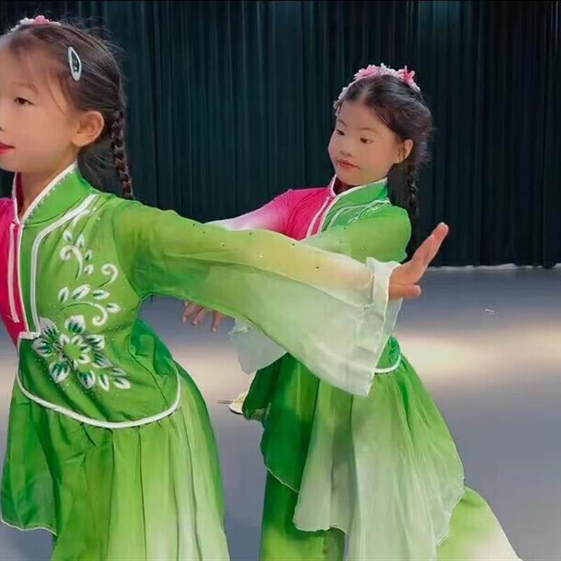 儿童茉莉花开古典舞演出服女童秧歌服飘逸扇子伞舞民族舞蹈服新款