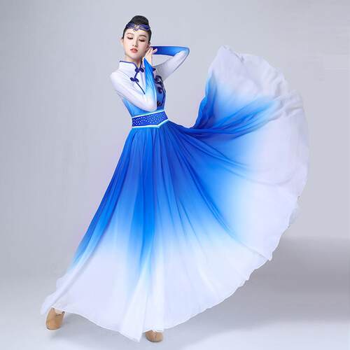 新款成人开场舞少数民族舞蹈服合唱表演服蒙古典舞艺考练习大摆裙