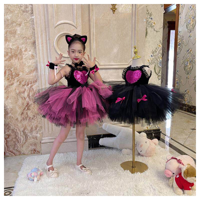 儿童六一万圣节猫咪演出服元旦学猫叫舞蹈服幼儿园动物表演蓬蓬裙