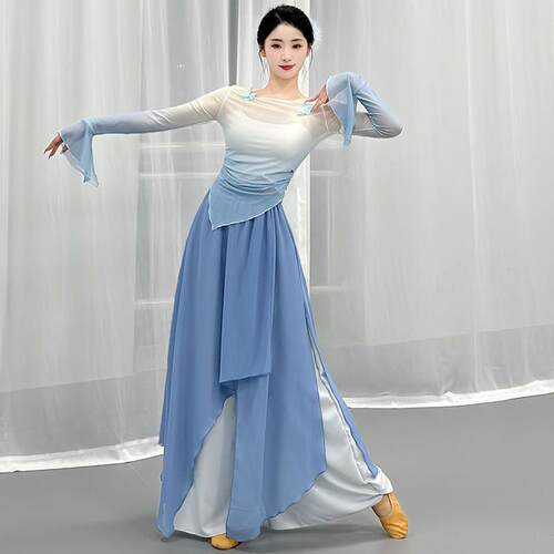 典古00001舞蹈服渐层身韵蝴蝶衣喇叭袖练出功服裙裤中纱国舞民族