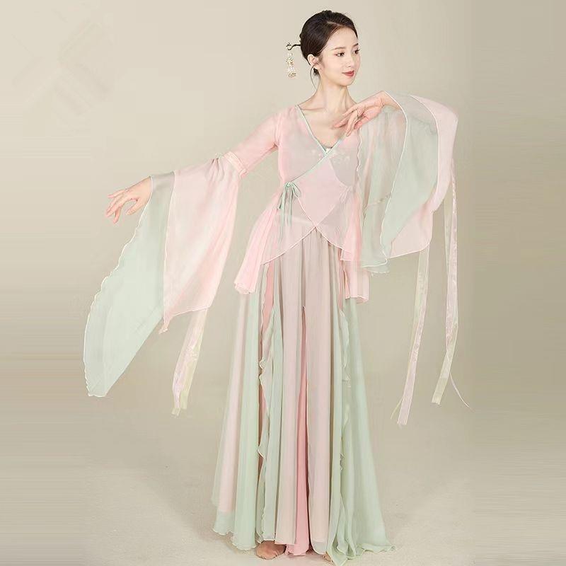 古典身韵飘逸仙纱衣女袖汉服演hokaoo\/出服上衣服大中国舞练舞功