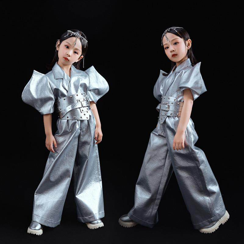 儿童银色套装航空服cos少儿模特T台走秀潮太空科技感演出服装女童