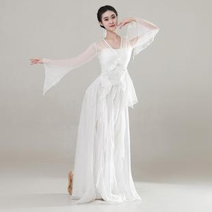 古典舞蹈服女飘逸身韵白色仙气纱衣舞蹈练功服大裙摆中国舞舞蹈服