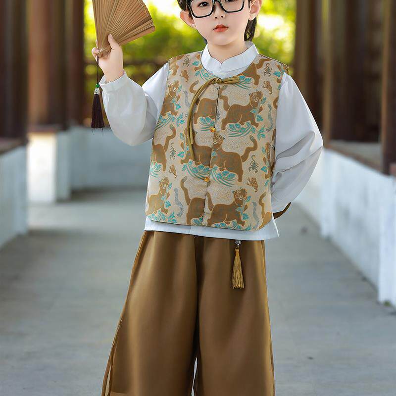 童装男童新中式日常可穿男宝改良汉服三件套秋装小童唐装儿童中秋