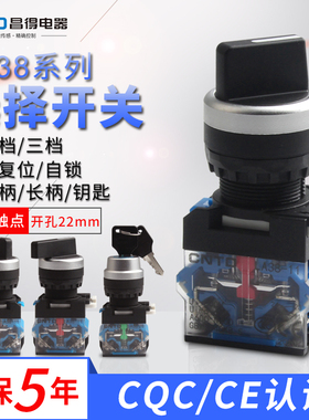 CNTD昌得旋钮2档旋转开关LA38-11X21 20X31三挡转换选择开关22mm
