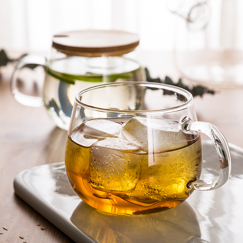 高硼硅带把绿茶玻璃杯水果单层
