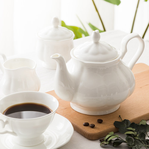 纯白陶瓷宫廷英式下午茶咖啡壶