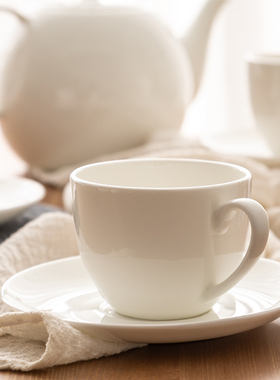 纯白色骨瓷简约咖啡杯碟套装卡布奇诺陶瓷下午茶杯子定制logo文字