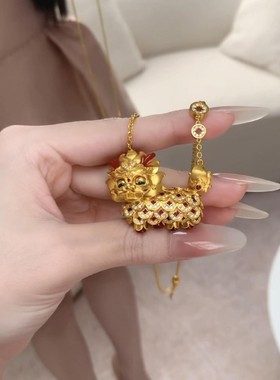 眼睛可转动招财麒麟祥瑞项链沙金