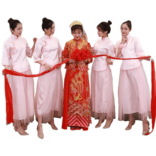 中式伴娘服粉色2026新款姐妹裙中国风伴娘团晚礼服复古春夏长款女