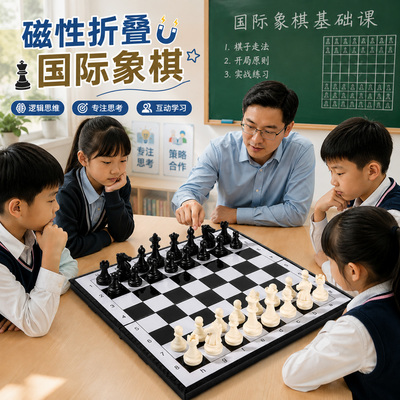 国际象棋磁性折叠小学生专用带棋盘棋子便携式初学儿童西洋chess