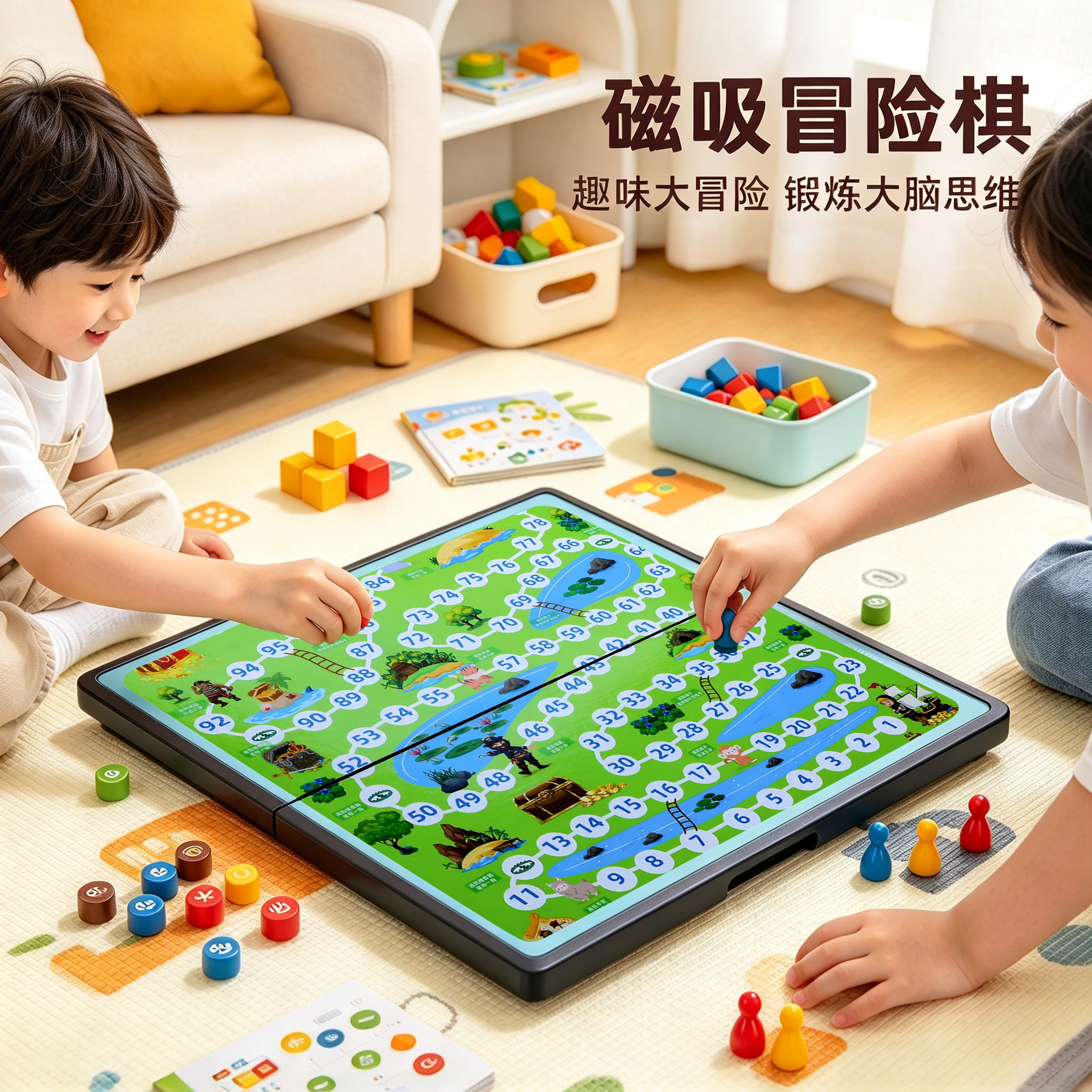 冒险棋飞行棋跳棋五子棋小学生儿童益智闯关磁性骰子棋盘材质安全