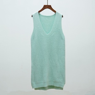 147 2025新款秋冬V领中长款加厚纯色针织坎肩背心女士叠穿马甲裙