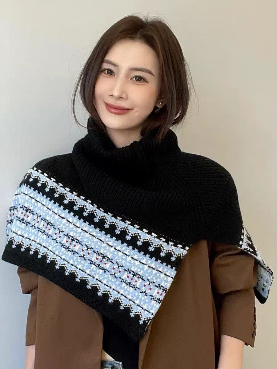 费尔岛高领针织围脖护颈披肩女秋围巾/丝巾/披肩