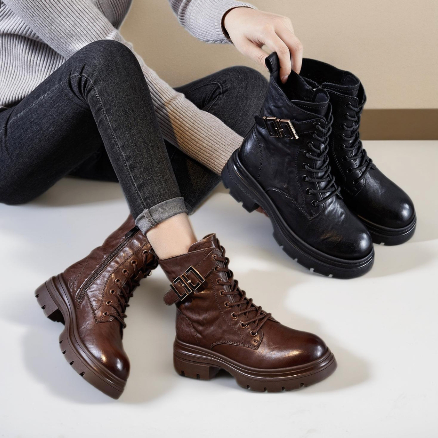 头层牛皮小鞋匠手工真皮英伦风女