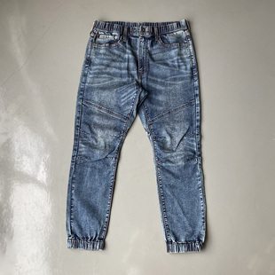 美式休闲重工洗水做旧立体剪裁jogger pants束脚牛仔裤男