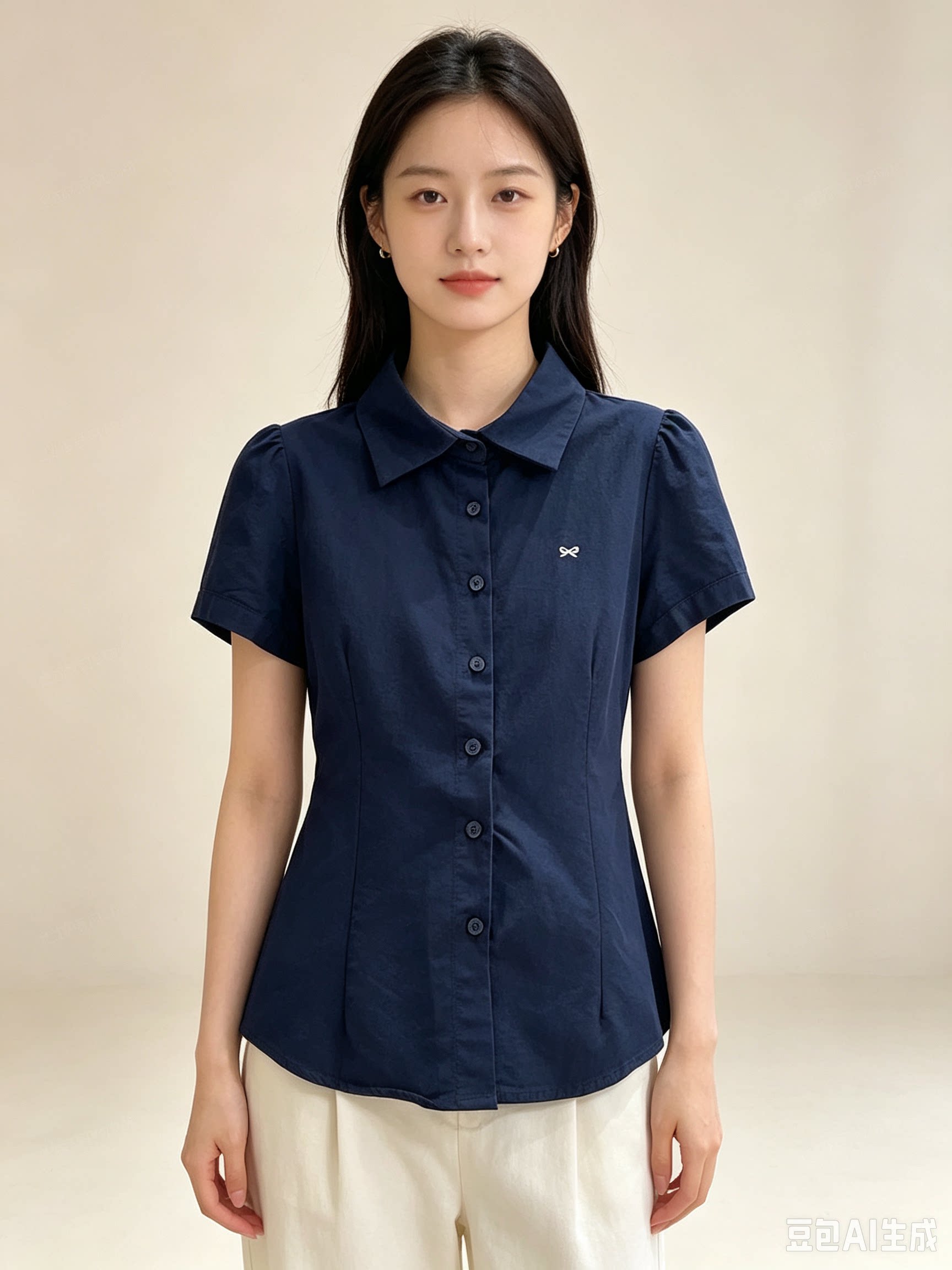 韩系牛津纺夏季短袖白衬衫女刺绣设计感小个子白衬衣休闲窄肩简约