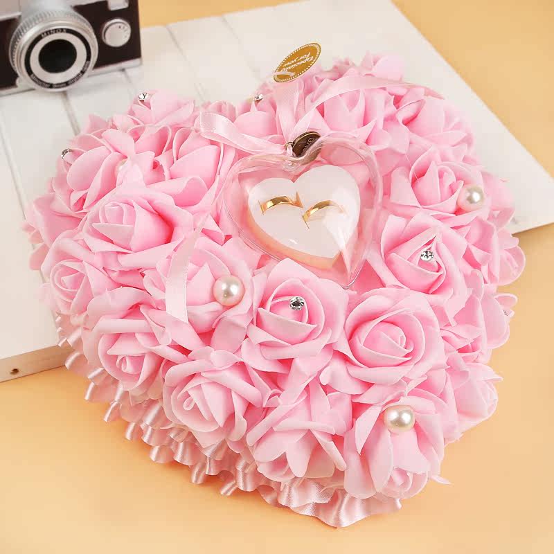 欧式心形婚礼戒枕 婚庆结婚戒托 浪漫求婚戒指盒 创意白色戒枕