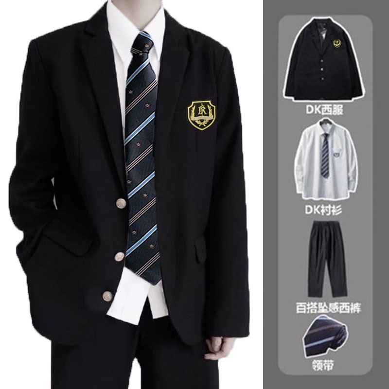 日系学院风dk制服西服套装宽松痞帅春秋季jk学生班服徽章西服外套图片