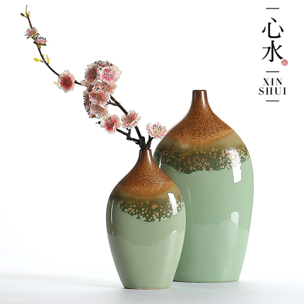 新中式景德镇陶瓷花瓶三件套现代家居客厅插花创意仿真花简约摆件