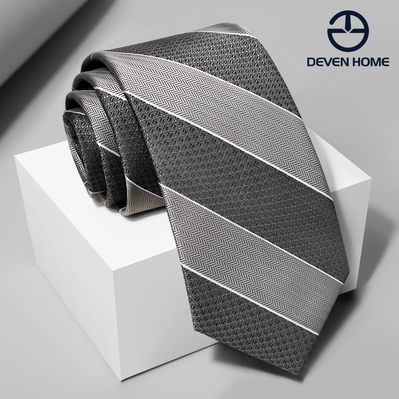 灰色条纹领带男正装8cm办公青年