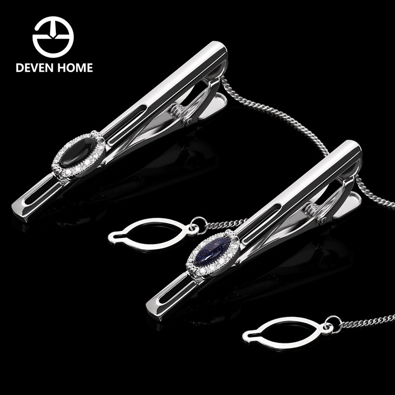 DEVEN HOME领带夹子男士别针简约商务高档银色镶钻领带扣礼盒装