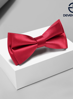 DEVEN HOME酒红色领结男正装结婚婚礼时尚韩版双层领结婚庆蝴蝶结