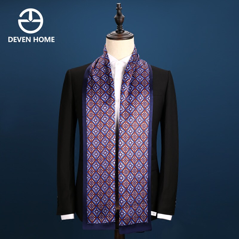 商务真丝围巾男英伦简约百搭时尚桑蚕丝丝巾领巾男士花纹礼盒装潮