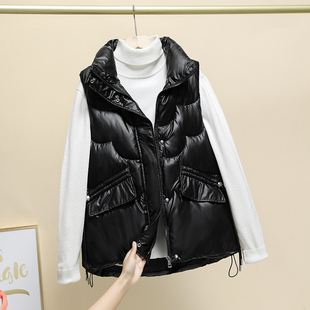 2025秋冬新款时尚羽绒棉马甲女外穿亮面免洗坎肩宽松马夹背心外套