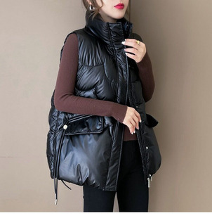 2025秋冬新款羽绒棉服马甲女士时尚外穿洋气马夹亮面免洗短款外套