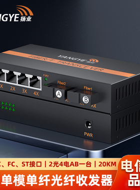 扬业 千兆单模单纤光纤收发器 2光4电AB 20公里 SC/FC/ST接口 一台装 光电转换器 光纤交换机 YE-G204AB-20km