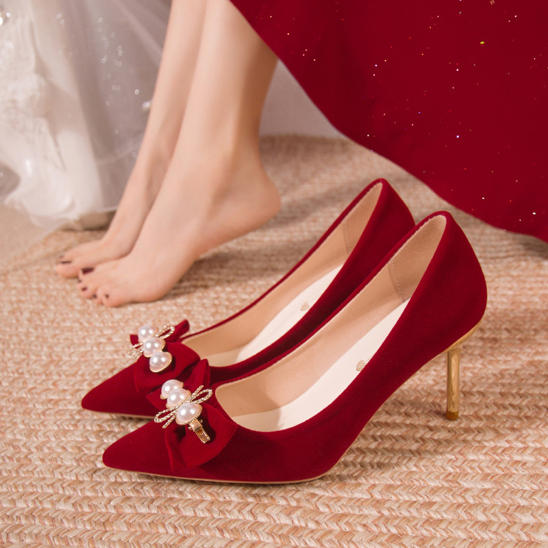 酒红色结婚鞋秀禾服婚纱高跟鞋女两穿2025年新款细跟婚礼伴娘婚鞋,女鞋,婚鞋,淘宝优惠券,粉丝福利购,淘宝优惠卷