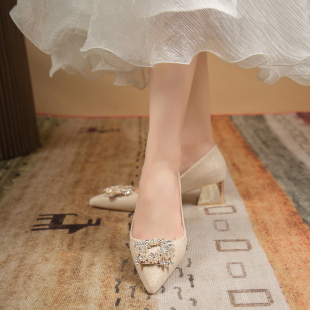 不累脚高跟鞋 仙女风两穿粗跟伴娘鞋 女2025年春秋新款 气质孕妇单鞋