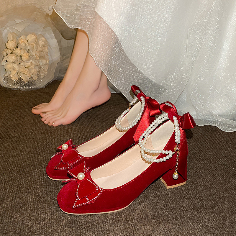 玛丽珍秀禾2025婚鞋新款结婚新娘婚纱两穿红色敬酒高跟鞋孕妇不累,女鞋,婚鞋,淘宝优惠券,粉丝福利购,淘宝优惠卷
