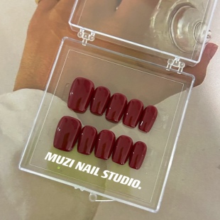 手工定制美甲纯色美甲超显白车厘子红纯色美甲 MUZI穿戴甲