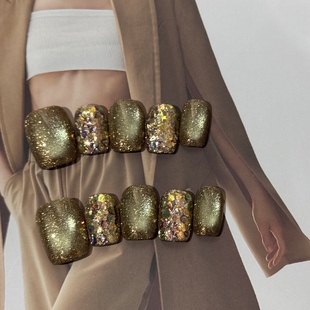 美甲 纯手工定制美甲韩风亮片爆闪轻奢短款 MUZINAIL· 吴哥窟