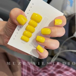 黄色 纯手工定制美甲纯色单色显白高级假指甲短款 MUZI穿戴甲