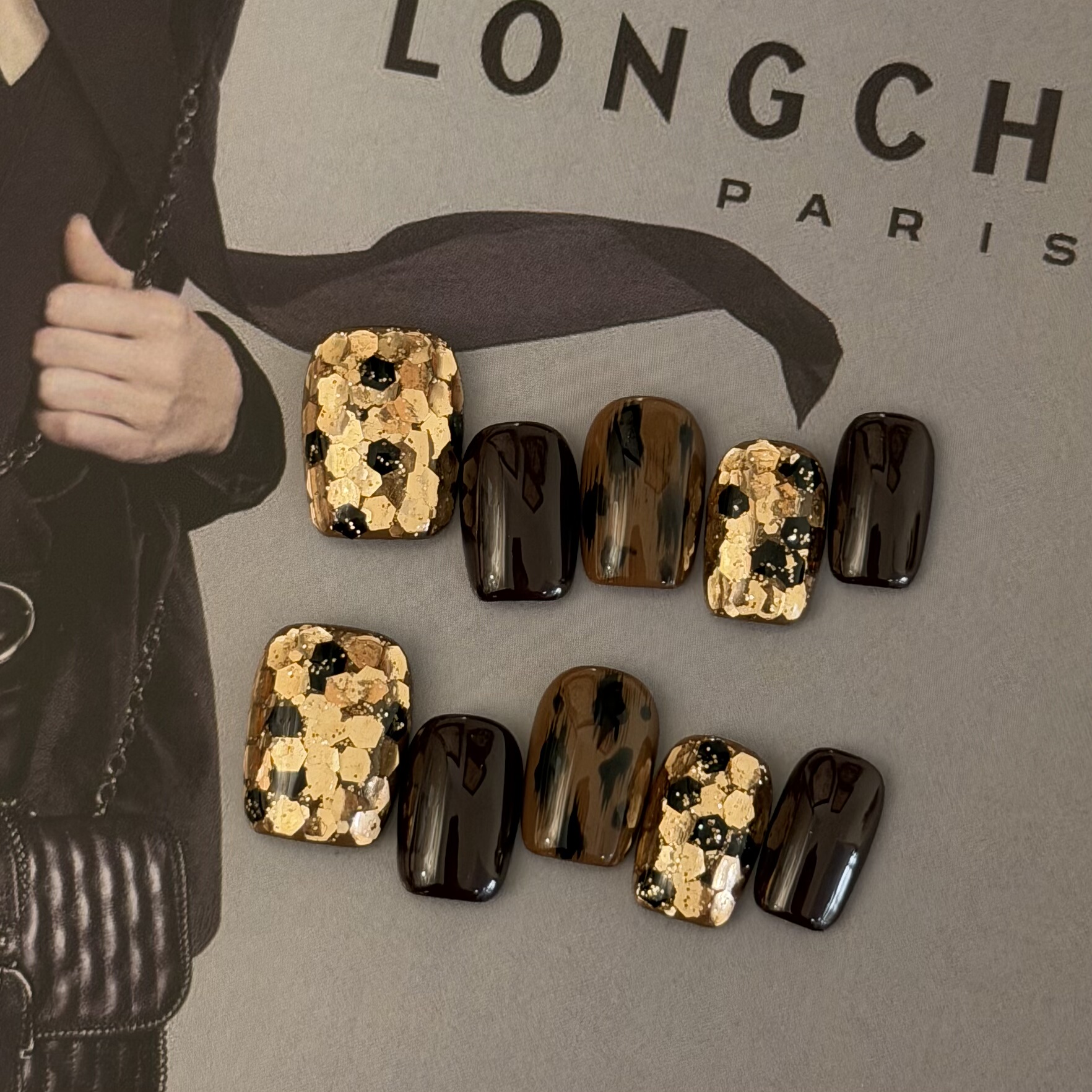 MUZINAIL·【复古豹纹】纯手工定制美甲韩风亮片爆闪轻奢短款美甲,彩妆/香水/美妆工具,穿戴甲/甲片,淘宝优惠券,粉丝福利购,淘宝优惠卷