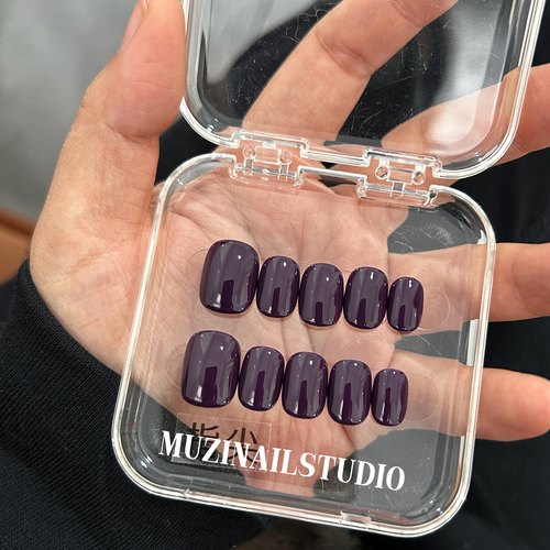 【MUZI穿戴甲】手工定制美甲纯色紫色绝绝紫秋冬新款显白穿戴甲