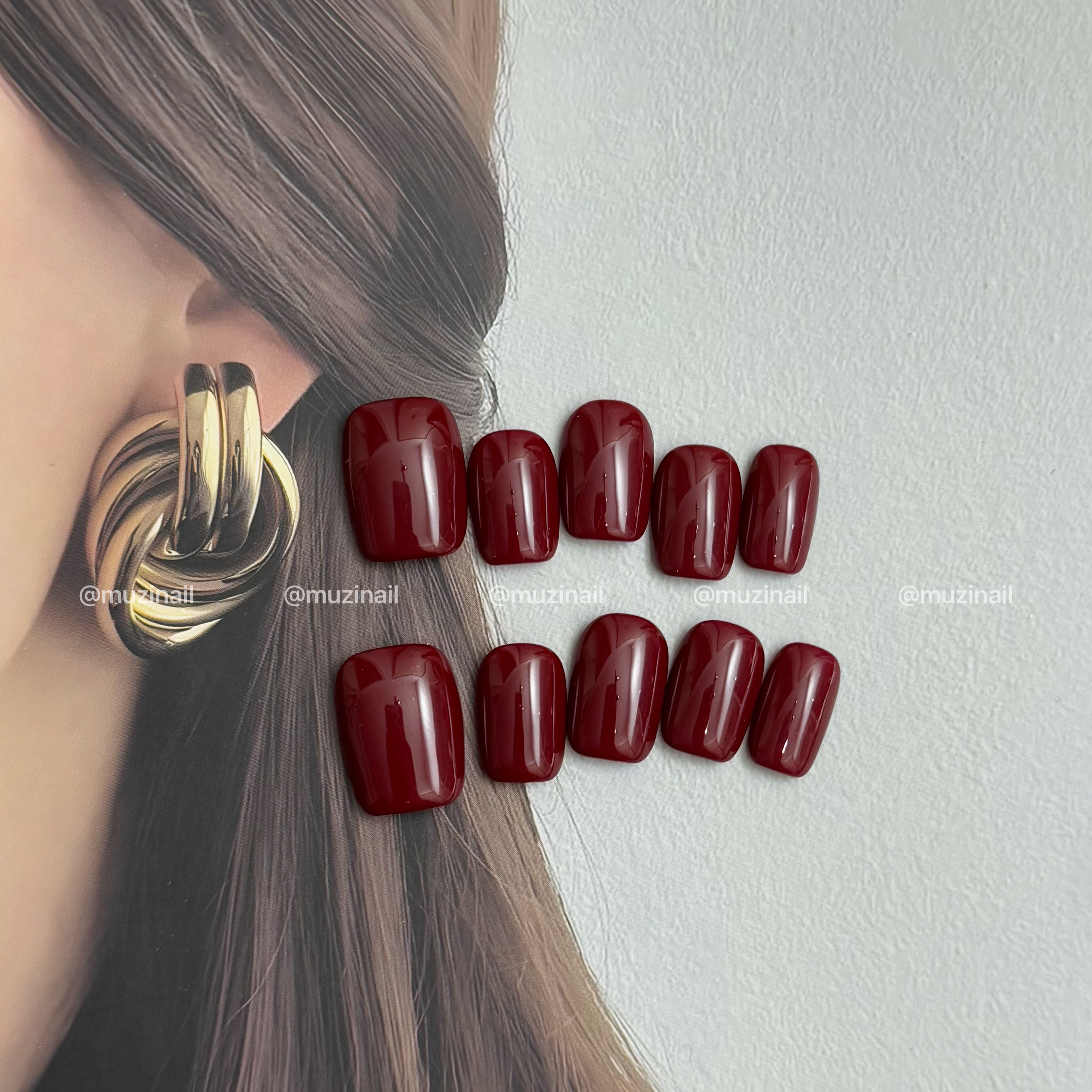 MUZINAIL·【港风红】纯手工定制美甲韩风亮片爆闪轻奢短款美甲