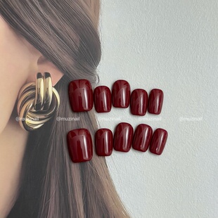 美甲 纯手工定制美甲韩风亮片爆闪轻奢短款 MUZINAIL· 港风红