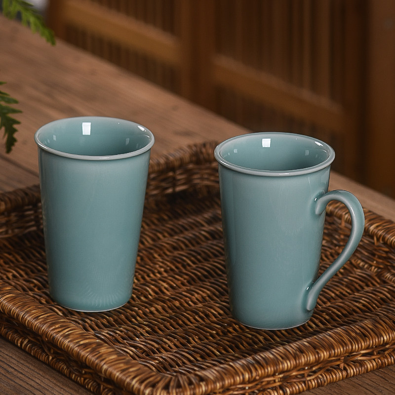 青瓷可乐杯创意陶瓷茶杯家用无盖大号泡茶杯子喝水杯奶杯中式