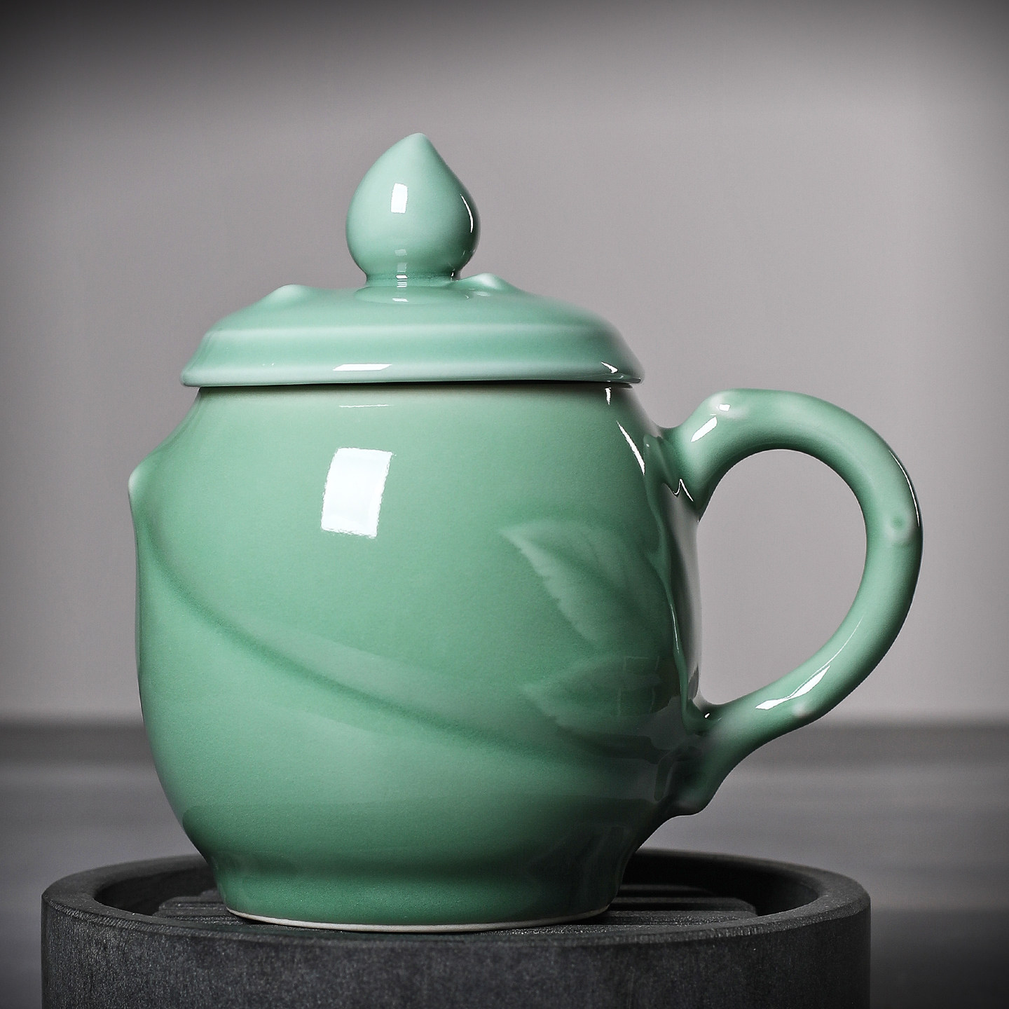 青瓷大号茶杯陶瓷办公室有柄带盖杯家用男女送礼杯寿桃杯特价清仓