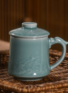 青瓷带茶漏同心茶杯子
