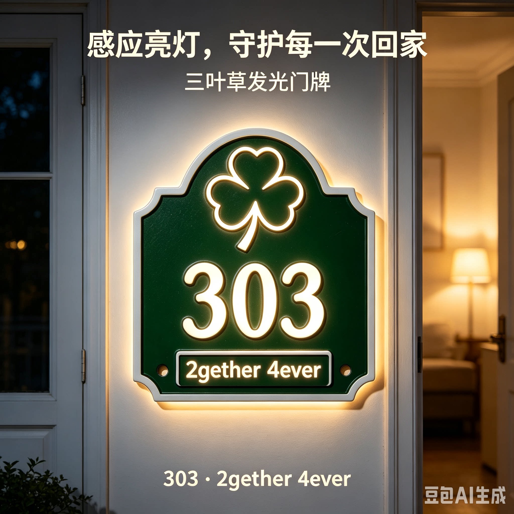 1.SHE三叶草感应门牌灯 2gether 4ever粉丝纪念款 可定制门牌号